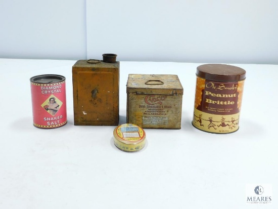 Antique Cans: Consists of Diamond Crystal Shaker Salt, Ole Smokey Peanut Brittle, and More
