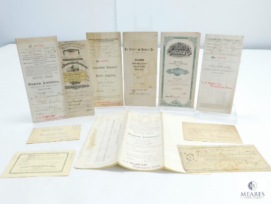 Mixed Lot of Vintage Insurance Certificates and Documents