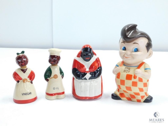 Vintage Big Boy Coin Rubber Bank, Vintage Black Americana Oil and Vinegar Chef Set