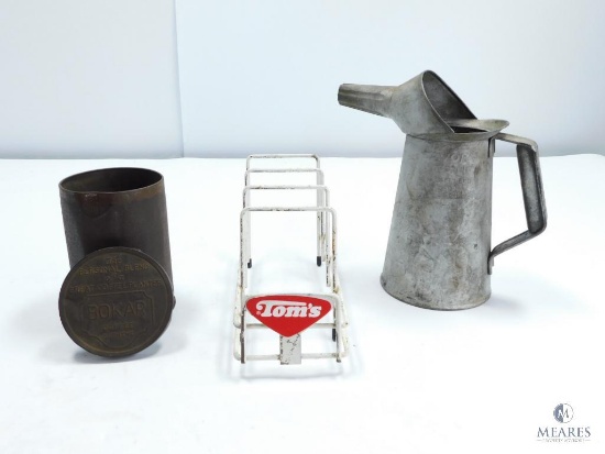 Bokar Coffee Can with Lid, Tom's Peanut Stand and Galvanized Water Pitcher