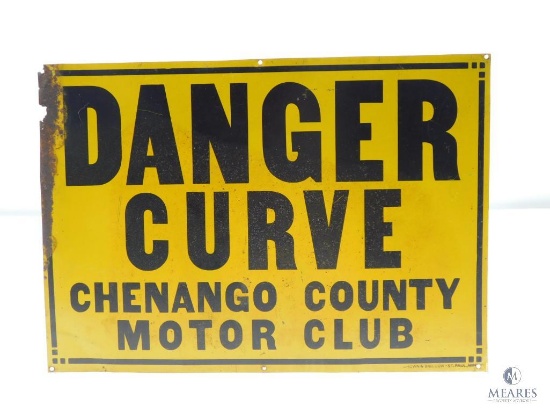 Danger Curve Chenango County Motor Club Street Sign - Brown & Bigelow - St Paul, MINN