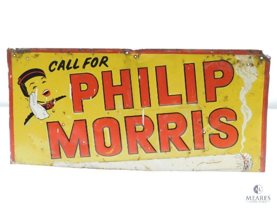 Single-sided Embossed Tin Lithograph Call for Phillip Morris Sign - Has Been Cut
