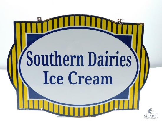 Porcelain Southern Dairies Ice Cream Hanging Sign - 1930 Made in USA