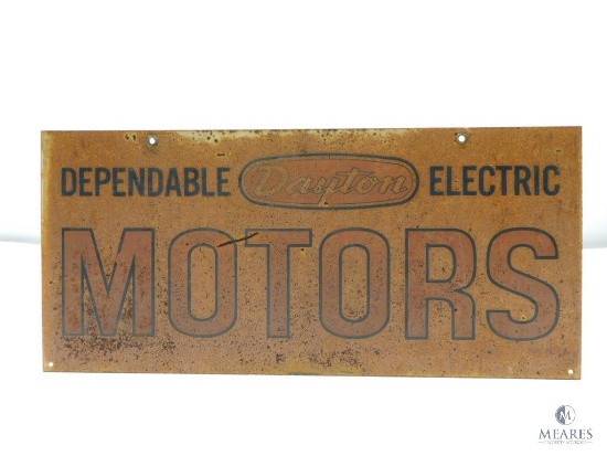 Dual Sided Tin Lithograph Dependable Dayton Electric Motors Metal Sign