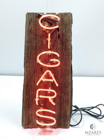 Neon Cigar Light, Mounted of Piece of Wood