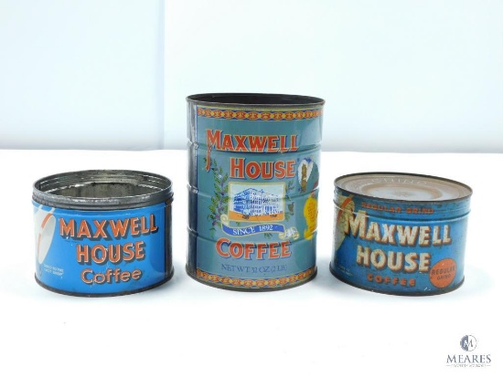 Group of Three Maxwell House Tin Cans