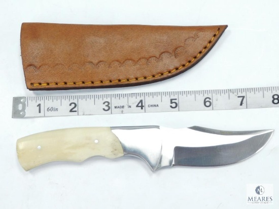 New Bone Handle Fixed Blade Skinner With Leather Sheath