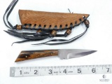 New Burlwood Handle Fixed Blade Skinner With Leather Sheath
