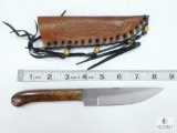 New Burlwood Handle Fixed Blade Skinner With Leather Sheath