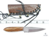 New Burlwood Handle Fixed Blade Skinner With Leather Sheath