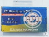 20 Rounds 223 Remington Match, HP BT, 75 Grain