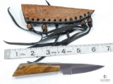 New Burlwood Handle Fixed Blade Skinner With Leather Sheath