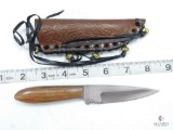 New Burlwood Handle Fixed Blade Skinner With Leather Sheath