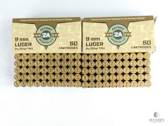 100 Rounds Patriot 2A Sports, LLC 9mm Luger, 8g/124gr, FMJ