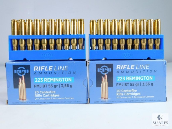 40 Rounds PPU 223 Remington FMJ BT, 55 Grain