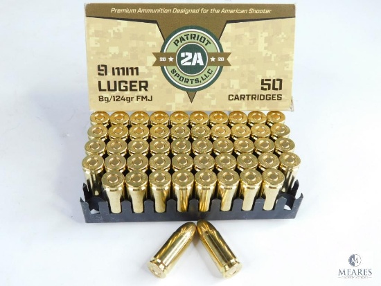 50 Rounds 9mm Luger Patriot 2A Sports, LLC 8g/124gr FMJ
