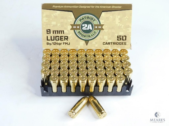 50 Rounds 9mm Luger Patriot 2A Sports, LLC 8g/124gr FMJ