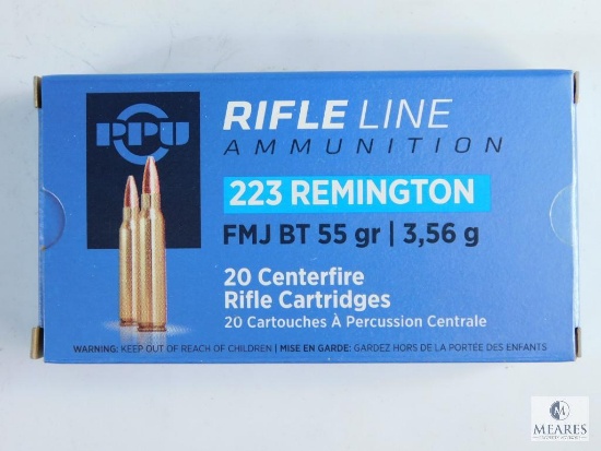 20 Rounds PPU 223 Remington, FMJ BT 55 Grain