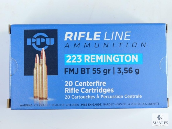 20 Rounds PPU 223 Remington, FMJ BT 55 Grain