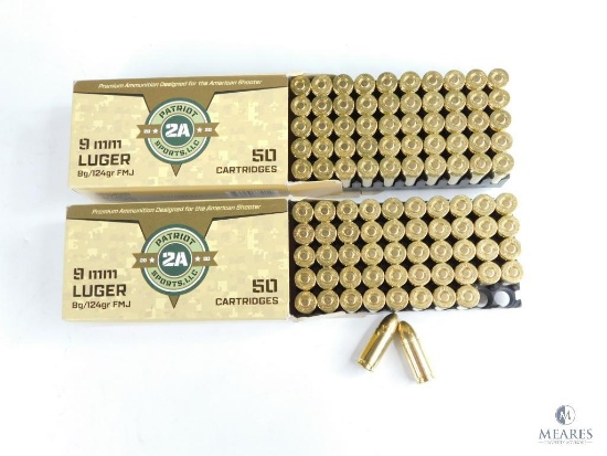 100 Rounds Patriot 2A Sports, LLC 9mm Luger, 8g/124gr, FMJ