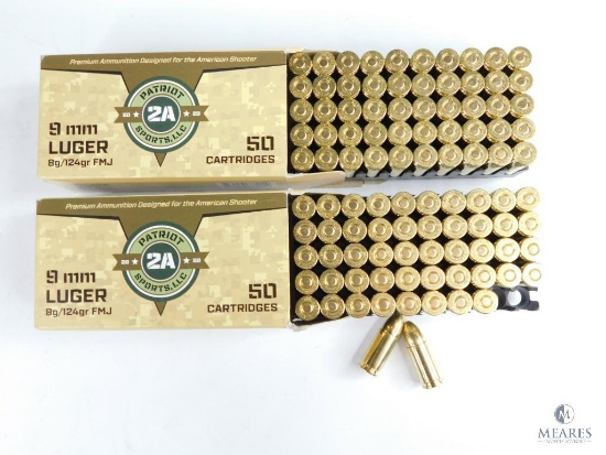 100 Rounds Patriot 2A Sports, LLC 9mm Luger, 8g/124gr, FMJ