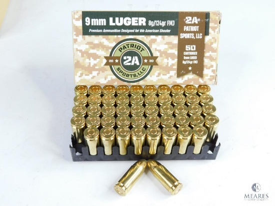 50 Rounds 9mm Luger Patriot 2A Sports, LLC 8g/124gr FMJ