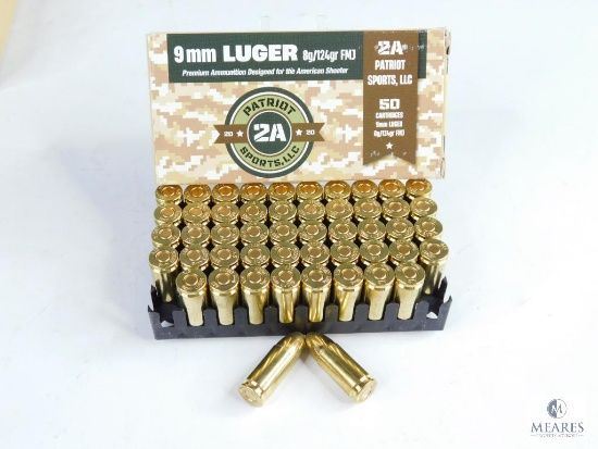 50 Rounds 9mm Luger Patriot 2A Sports, LLC 8g/124gr FMJ
