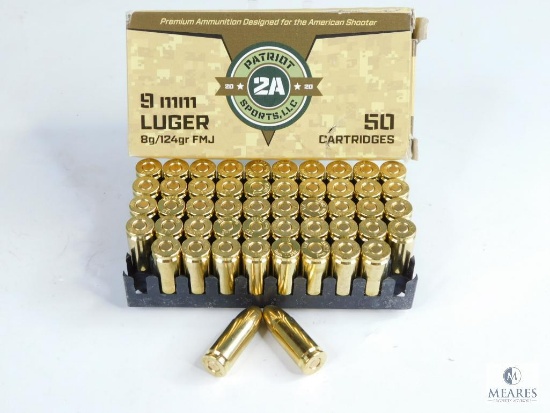 50 Rounds 9mm Luger Patriot 2A Sports, LLC 8g/124gr FMJ