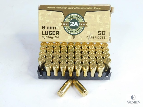 50 Rounds 9mm Luger Patriot 2A Sports, LLC 8g/124gr FMJ