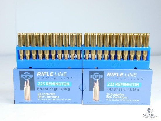 40 Rounds PPU 223 Remington FMJ BT, 55 Grain