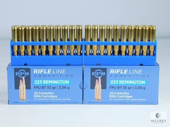 40 Rounds PPU 223 Remington FMJ BT, 55 Grain
