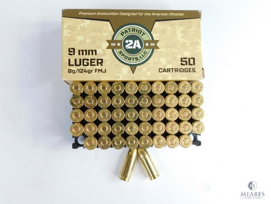 50 Rounds 9mm Luger Patriot 2A Sports, LLC 8g/124gr FMJ