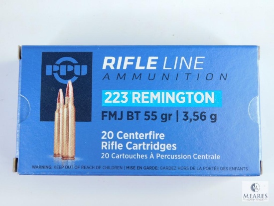 20 Rounds PPU 223 Remington, FMJ BT 55 Grain