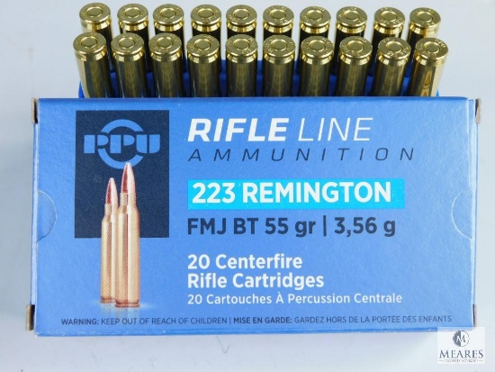 20 Rounds PPU 223 Remington, FMJ BT 55 Grain