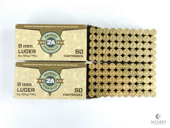 100 Rounds 9mm Luger Patriot 2A Sports, LLC 8g/124 Grain
