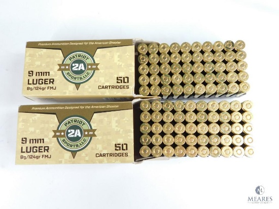 100 Rounds 9mm Luger Patriot 2A Sports, LLC 8g/124 Grain