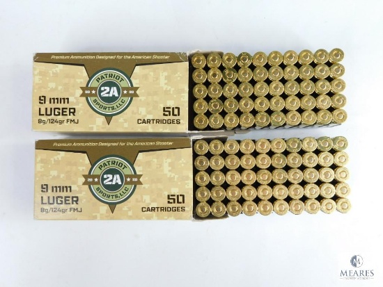 100 Rounds 9mm Luger Patriot 2A Sports, LLC 8g/124 Grain