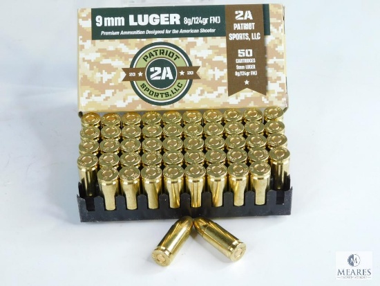 50 Rounds 9mm Luger Patriot 2A Sports, LLC 8g/124gr FMJ
