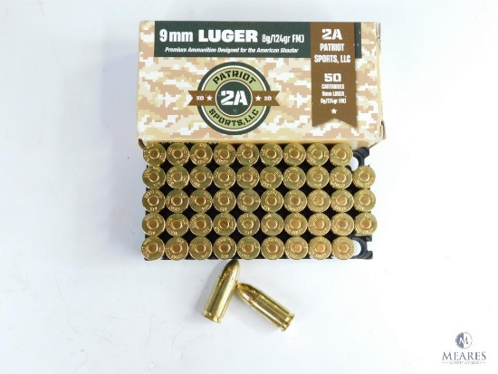50 Rounds 9mm Luger Patriot 2A Sports, LLC 8g/124gr FMJ
