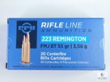 20 Rounds PPU 223 Remington, FMJ BT 55 Grain