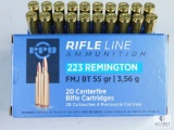 20 Rounds PPU 223 Remington, FMJ BT 55 Grain