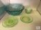 Vintage Green Bowl and Vaseline Depression Glass Cup & Saucers