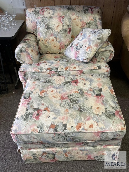 Floral Upholstered Chair with Ottoman