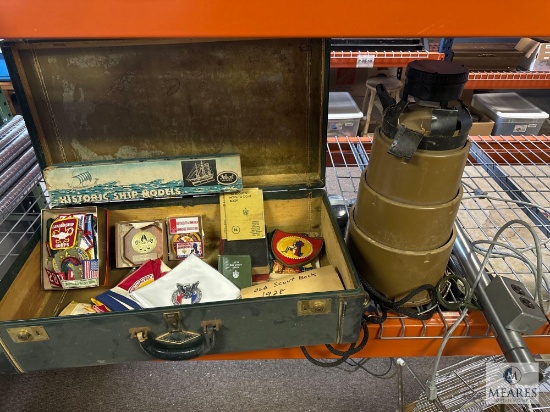 Boy Scout Items in Suitcase with Power Supply Pole