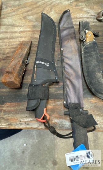 Outdoor Lot with Machete and Sheath Knives