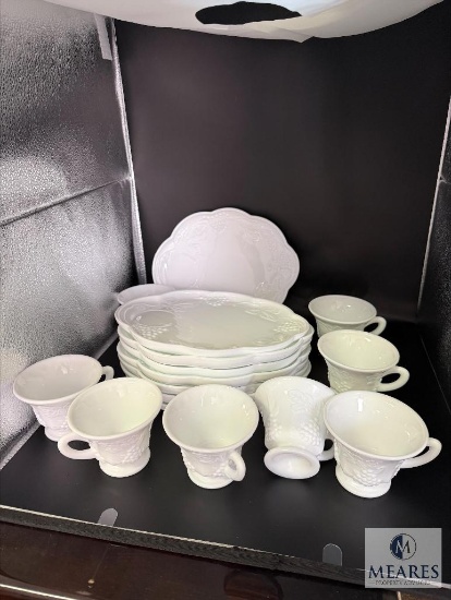 Vintage Milk Glass Snack Plates with Cups - 8