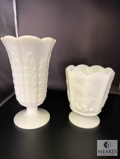 Vintage Milk Glass Fern Vase and Pedastal Vase