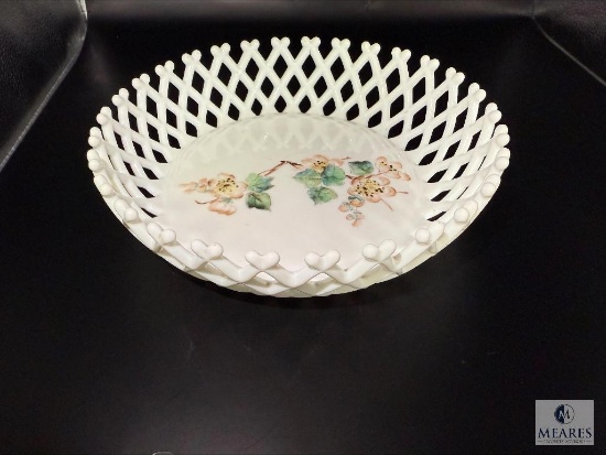 Vintage Milk Glass Basket with Braided Sides