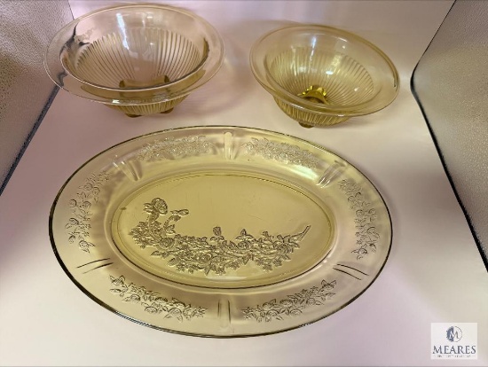Amber Depression Glass Platter and Mixing Bowls