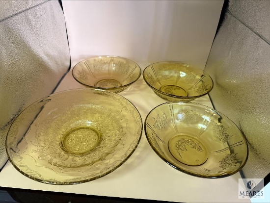 Vintage Amber Large Platter and Three Amber Serving Bowls